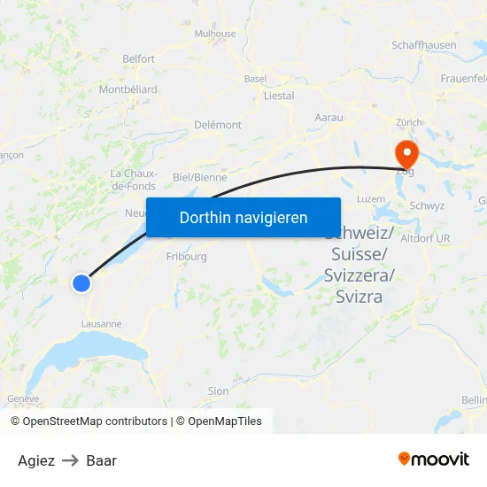 Agiez to Baar map