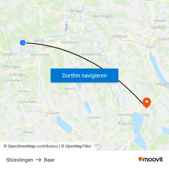 Stüsslingen to Baar map