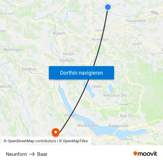 Neunforn to Baar map