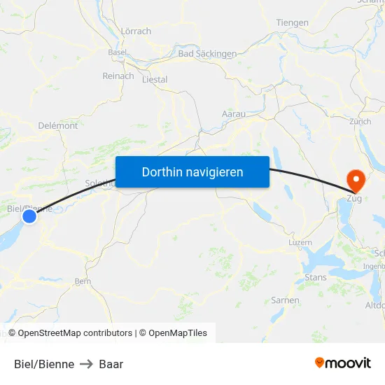 Biel/Bienne to Baar map
