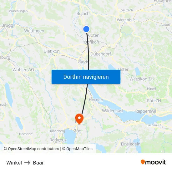 Winkel to Baar map