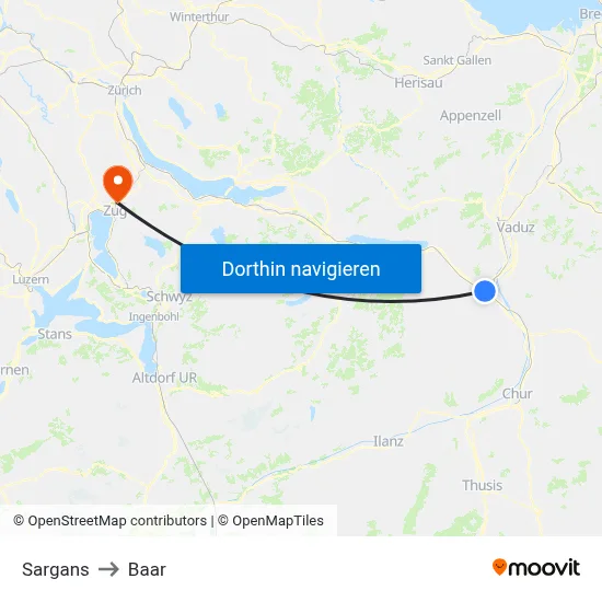 Sargans to Baar map
