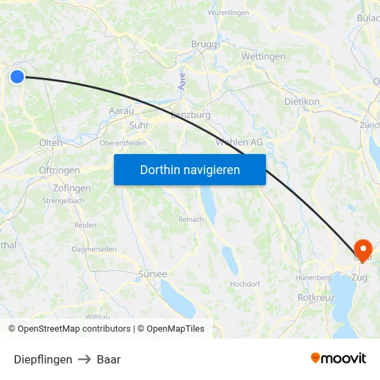 Diepflingen to Baar map