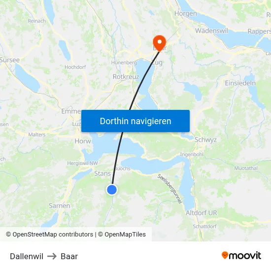 Dallenwil to Baar map