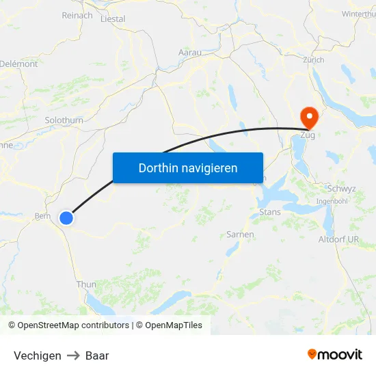 Vechigen to Baar map