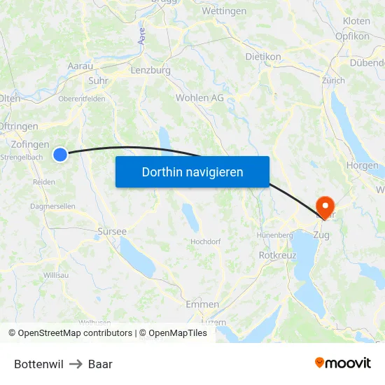 Bottenwil to Baar map