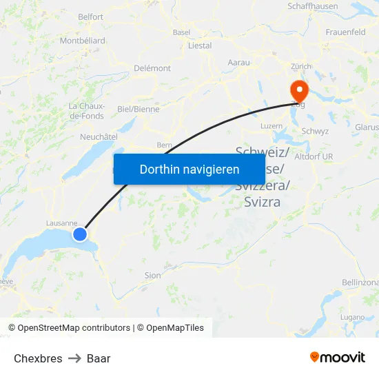 Chexbres to Baar map