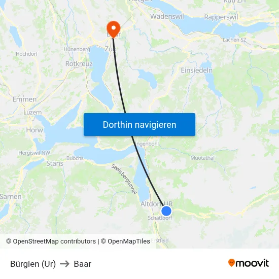 Bürglen (Ur) to Baar map