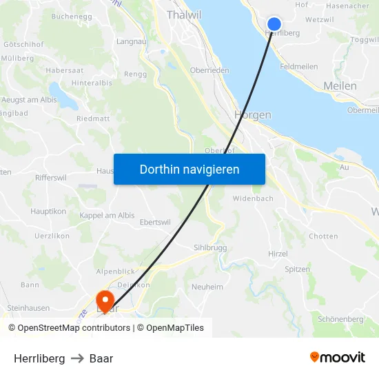 Herrliberg to Baar map