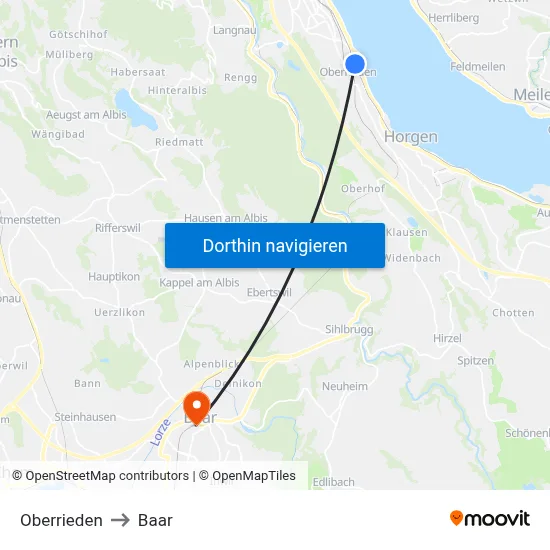 Oberrieden to Baar map