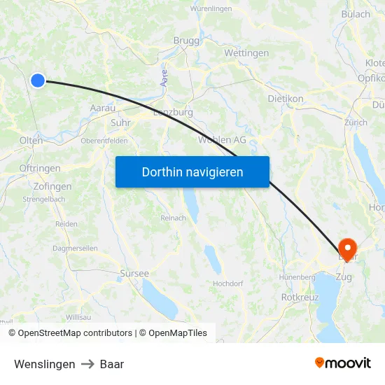 Wenslingen to Baar map