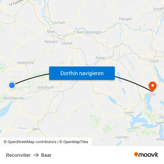 Reconvilier to Baar map