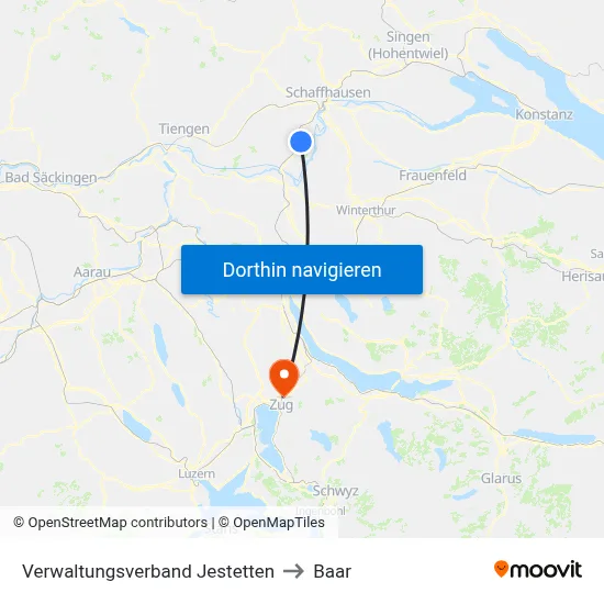 Verwaltungsverband Jestetten to Baar map