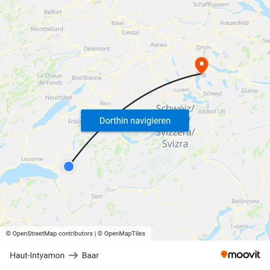 Haut-Intyamon to Baar map