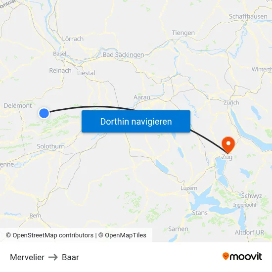 Mervelier to Baar map