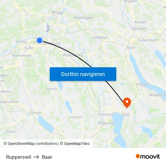 Rupperswil to Baar map