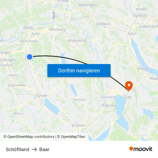 Schöftland to Baar map