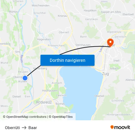 Oberrüti to Baar map