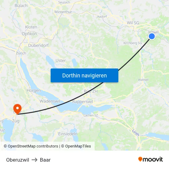 Oberuzwil to Baar map