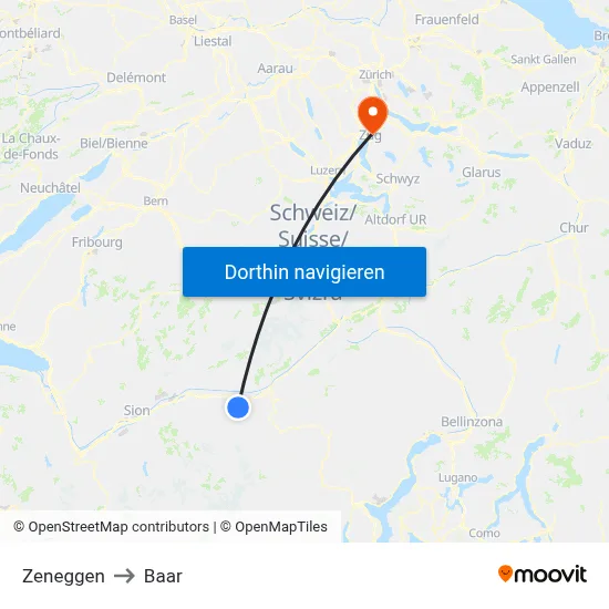 Zeneggen to Baar map