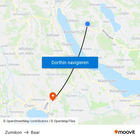 Zumikon to Baar map