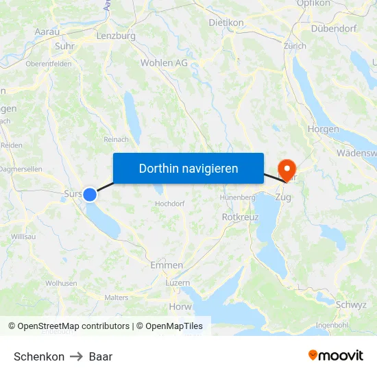Schenkon to Baar map