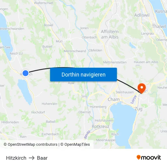 Hitzkirch to Baar map
