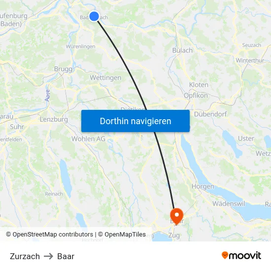 Zurzach to Baar map