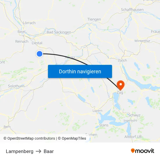 Lampenberg to Baar map