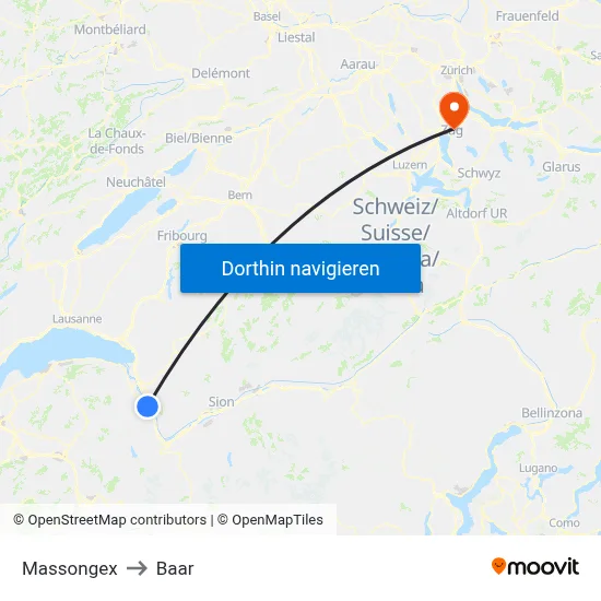 Massongex to Baar map