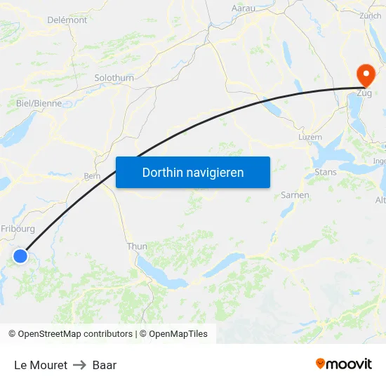 Le Mouret to Baar map