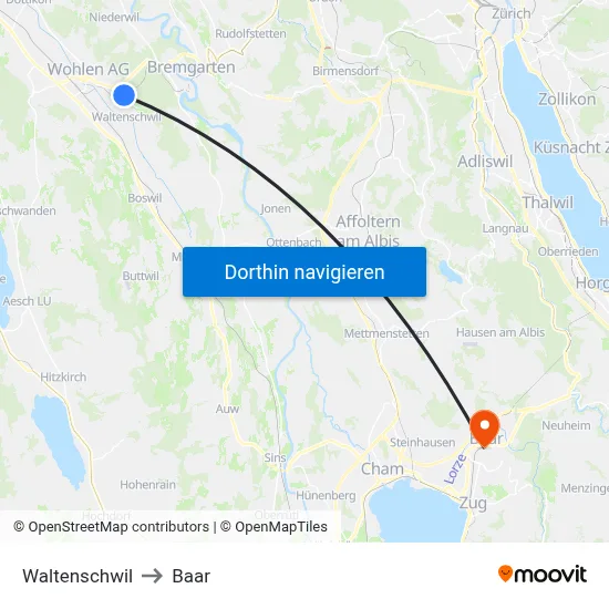 Waltenschwil to Baar map