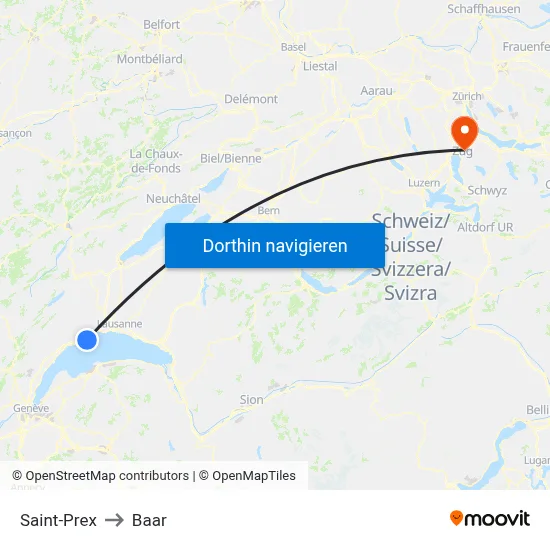 Saint-Prex to Baar map