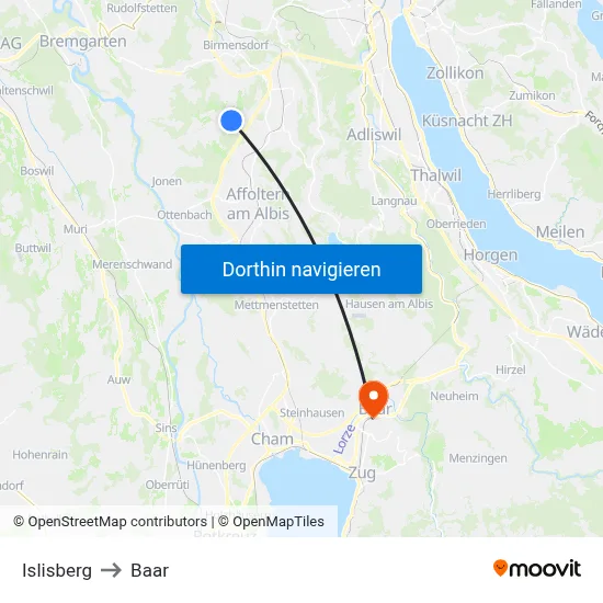 Islisberg to Baar map