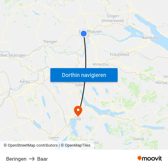 Beringen to Baar map