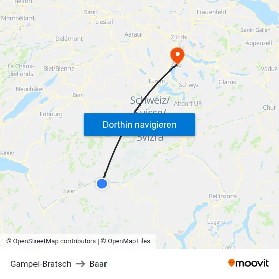 Gampel-Bratsch to Baar map