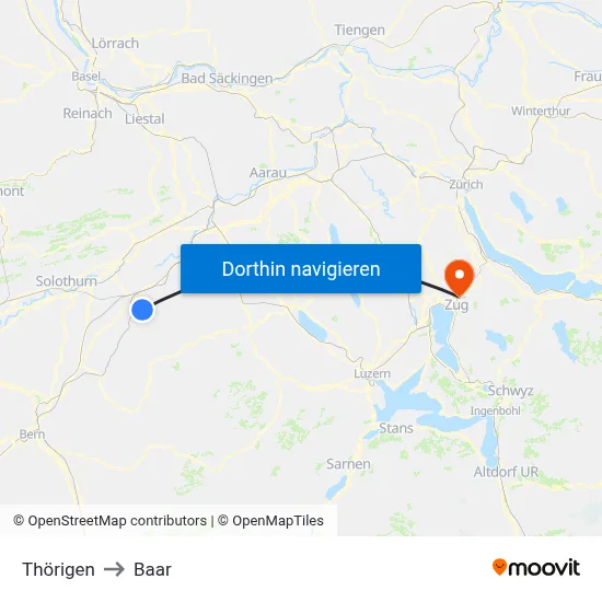 Thörigen to Baar map