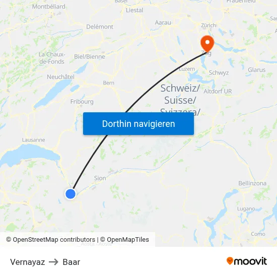 Vernayaz to Baar map