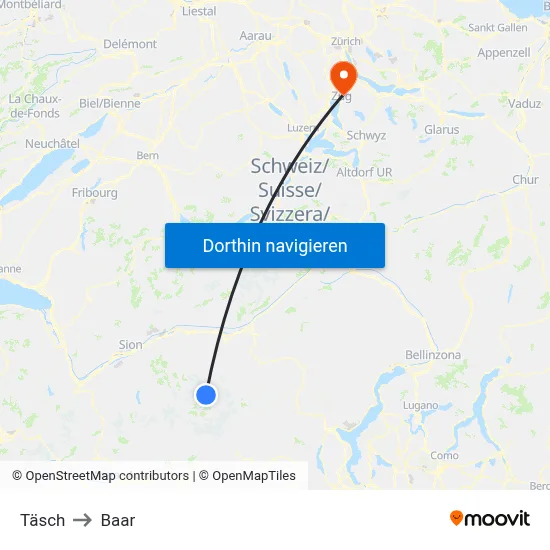 Täsch to Baar map