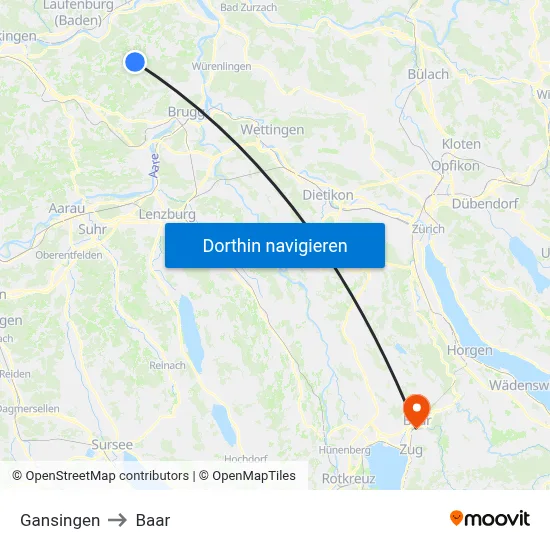 Gansingen to Baar map