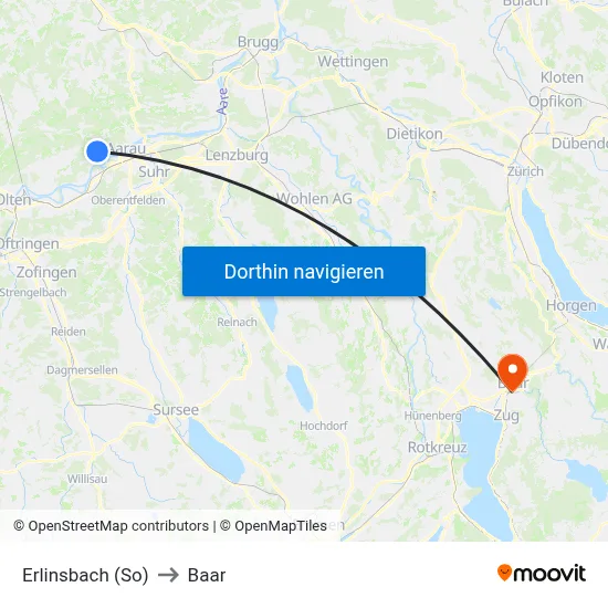 Erlinsbach (So) to Baar map
