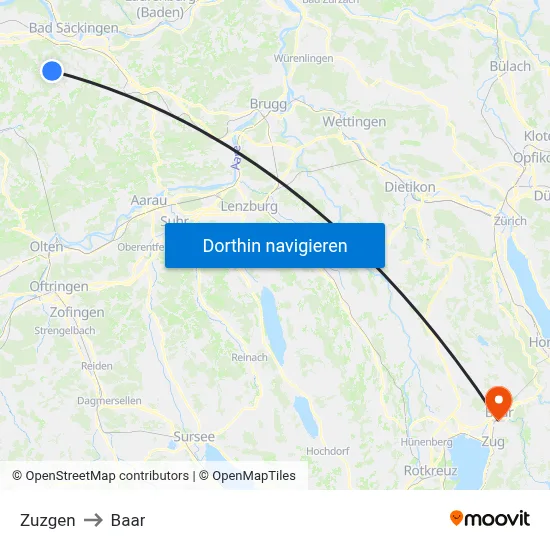 Zuzgen to Baar map