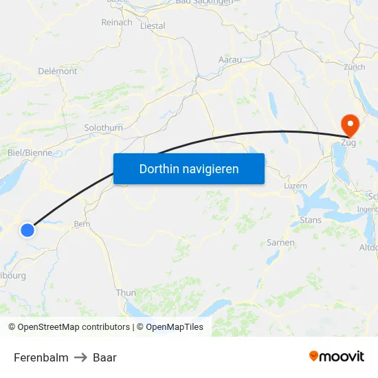 Ferenbalm to Baar map