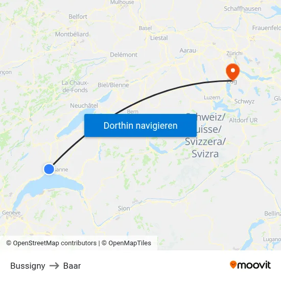 Bussigny to Baar map