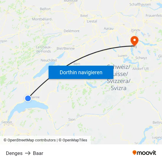 Denges to Baar map