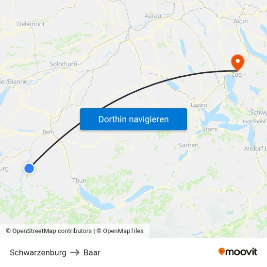 Schwarzenburg to Baar map
