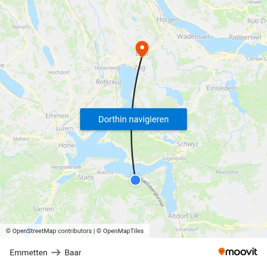 Emmetten to Baar map