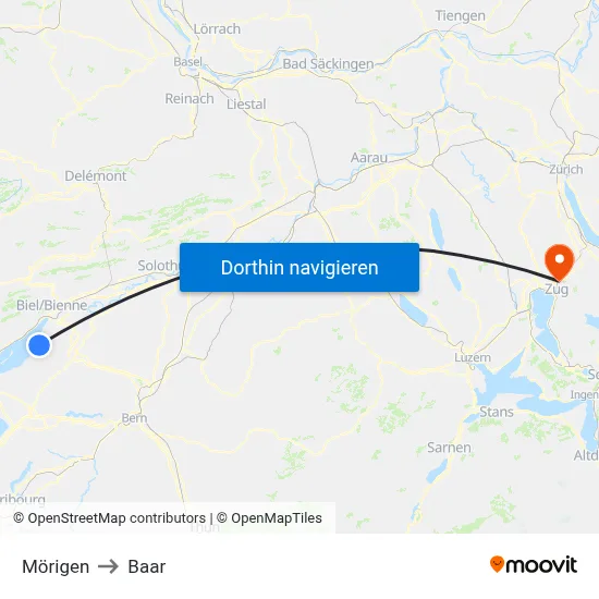 Mörigen to Baar map
