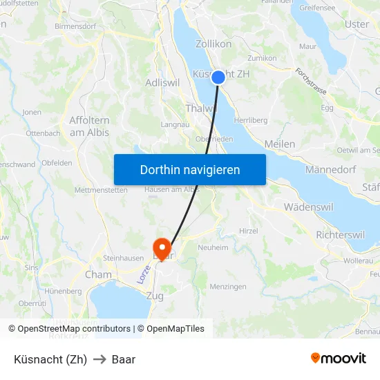 Küsnacht (Zh) to Baar map