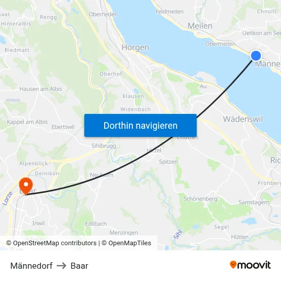 Männedorf to Baar map